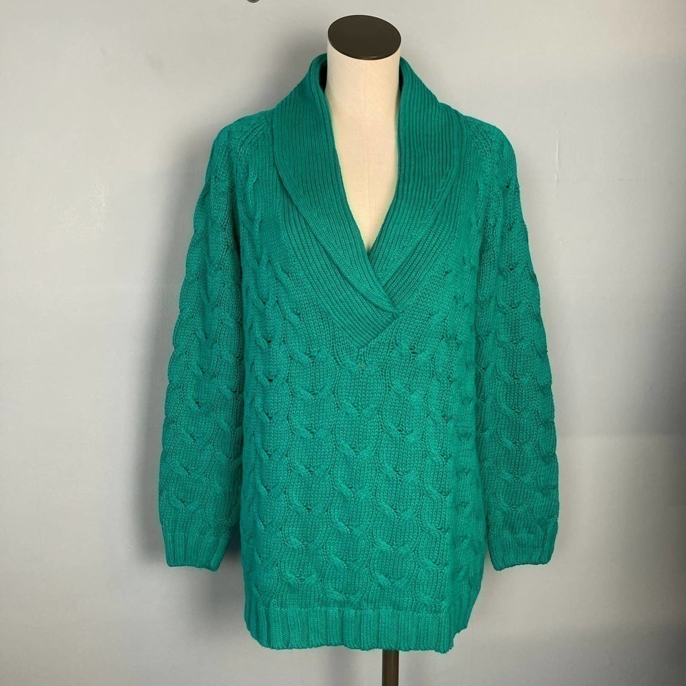 𝅺vintage Marsh Landing Cable Knit Shawl Collar Sweater Women's Size S Oversized